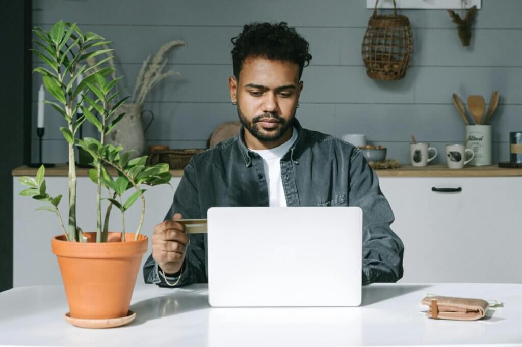 man searching on a computer
