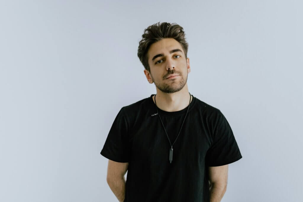 man in a black t shirt